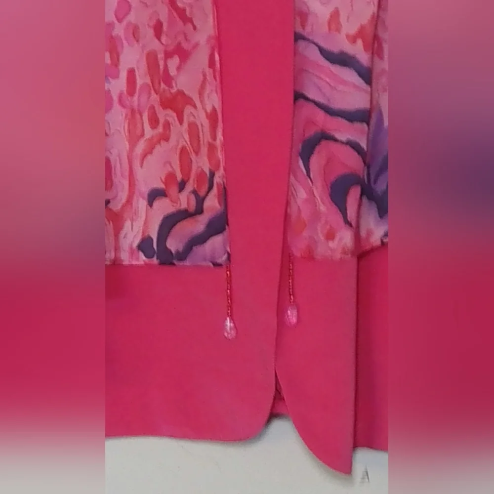 Elegant Pink Blazer with Patterned Scarf